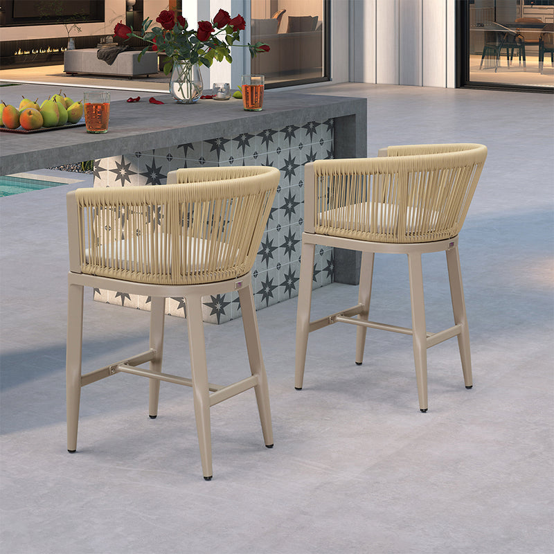 PURPLE LEAF Bar Stools Set of 2 Rattan Bar Stools with Cushions AluminumBar Chairs for Outdoor or Indoor Kitchen Bar Stools