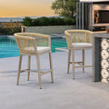 PURPLE LEAF Bar Stools Set of 2 Rattan Bar Stools with Cushions AluminumBar Chairs for Outdoor or Indoor Kitchen Bar Stools