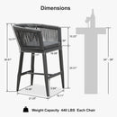 PURPLE LEAF Bar Stools Set of 2 Rattan Bar Stools with Cushions AluminumBar Chairs for Outdoor or Indoor Kitchen Bar Stools