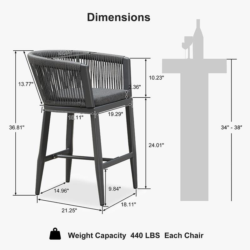 PURPLE LEAF Bar Stools Set of 2 Rattan Bar Stools with Cushions AluminumBar Chairs for Outdoor or Indoor Kitchen Bar Stools