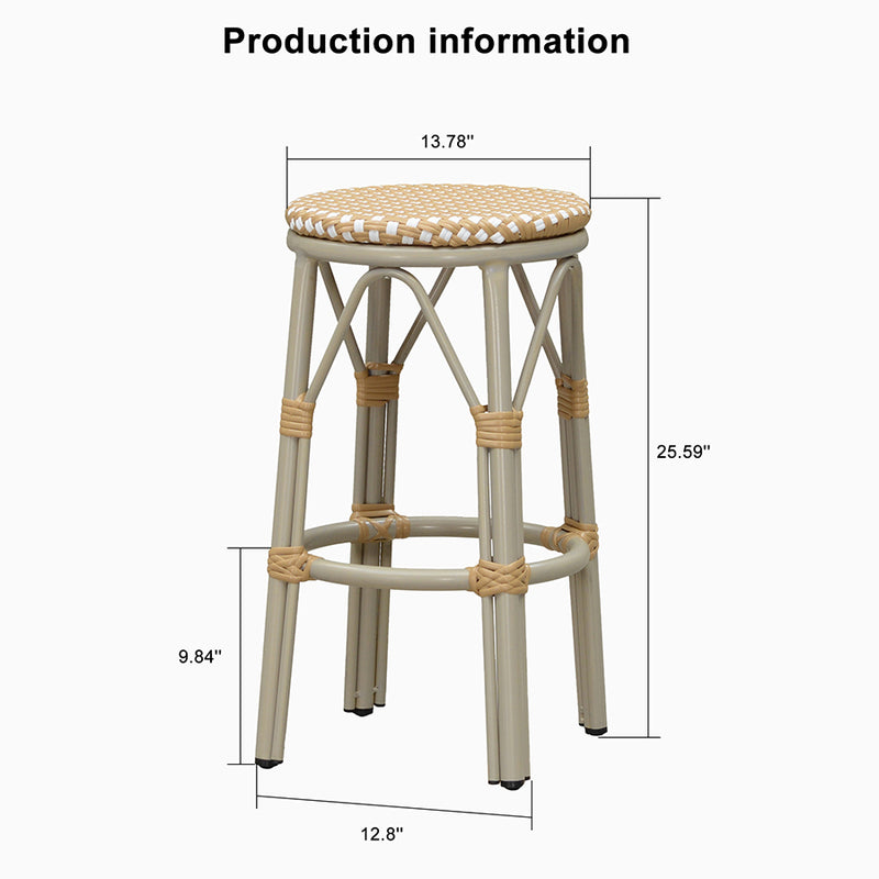 PURPLE LEAF Patio Round Bar Stools Set of 2 Outdoor Backless Barstools Woven Rattan Bar Chair  for Indoor Kitchen Island Bistros Cafe Restaurant