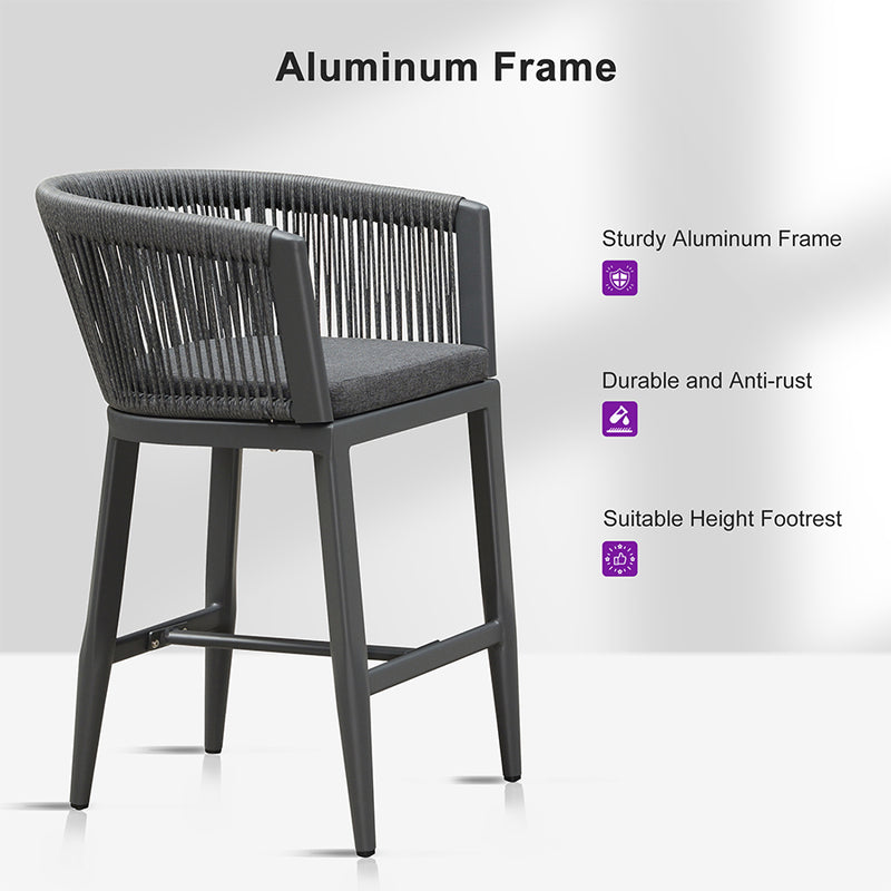 PURPLE LEAF Bar Stools Set of 2 Rattan Bar Stools with Cushions AluminumBar Chairs for Outdoor or Indoor Kitchen Bar Stools