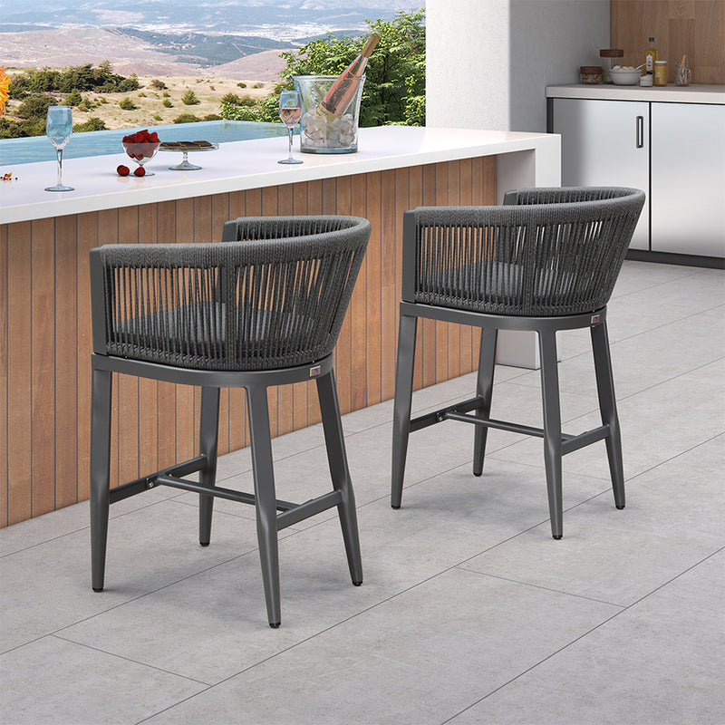 PURPLE LEAF Bar Stools Set of 2 Rattan Bar Stools with Cushions AluminumBar Chairs for Outdoor or Indoor Kitchen Bar Stools