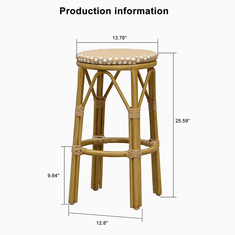 PURPLE LEAF Patio Round Bar Stools Set of 2 Outdoor Backless Barstools Woven Rattan Bar Chair  for Indoor Kitchen Island Bistros Cafe Restaurant