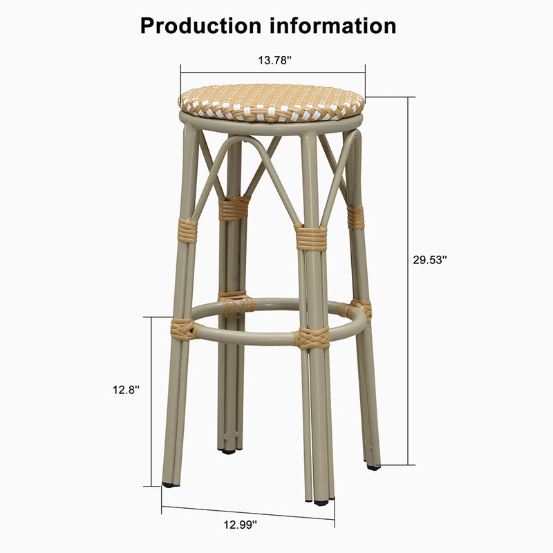 PURPLE LEAF Patio Round Bar Stools Set of 2 Outdoor Backless Barstools Woven Rattan Bar Chair  for Indoor Kitchen Island Bistros Cafe Restaurant