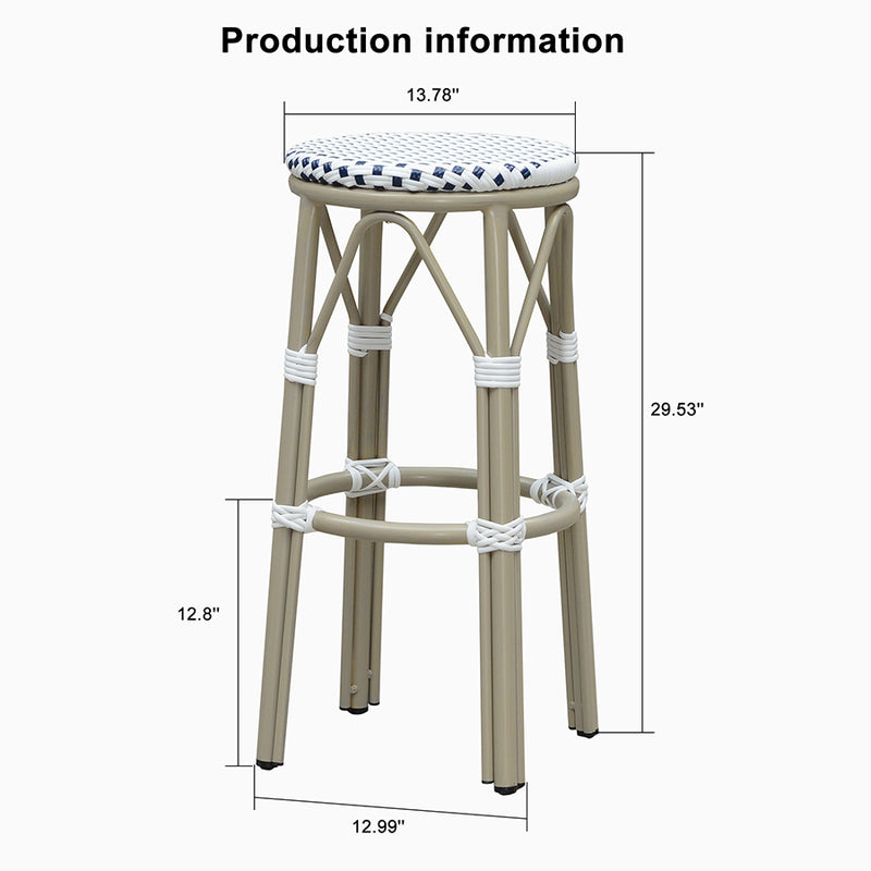 PURPLE LEAF Patio Round Bar Stools Set of 2 Outdoor Backless Barstools Woven Rattan Bar Chair  for Indoor Kitchen Island Bistros Cafe Restaurant