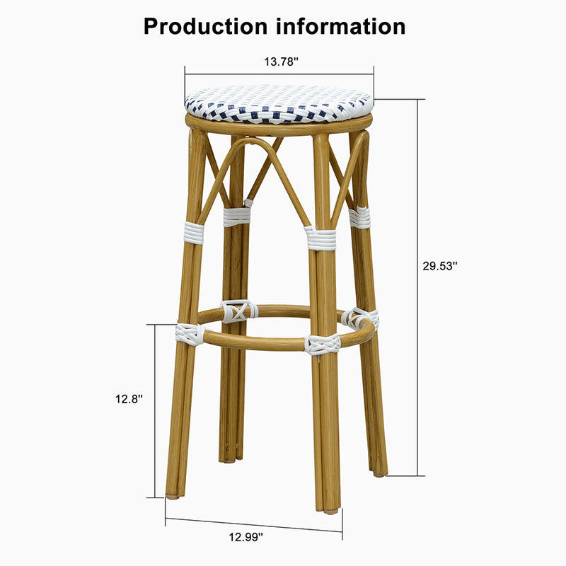 PURPLE LEAF Patio Round Bar Stools Set of 2 Outdoor Backless Barstools Woven Rattan Bar Chair  for Indoor Kitchen Island Bistros Cafe Restaurant