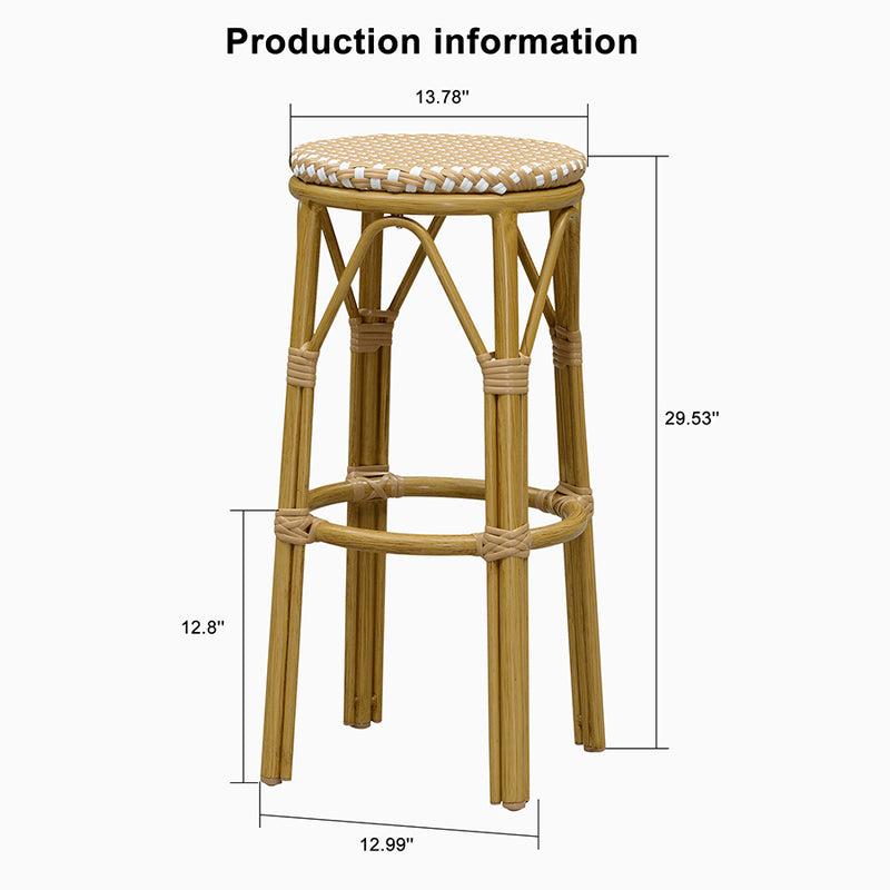 PURPLE LEAF Patio Round Bar Stools Set of 2 Outdoor Backless Barstools Woven Rattan Bar Chair  for Indoor Kitchen Island Bistros Cafe Restaurant