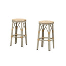 PURPLE LEAF Patio Round Bar Stools Set of 2 Outdoor Backless Barstools Woven Rattan Bar Chair  for Indoor Kitchen Island Bistros Cafe Restaurant
