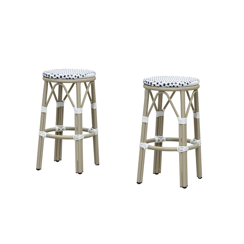 PURPLE LEAF Patio Round Bar Stools Set of 2 Outdoor Backless Barstools Woven Rattan Bar Chair  for Indoor Kitchen Island Bistros Cafe Restaurant