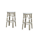 PURPLE LEAF Patio Round Bar Stools Set of 2 Outdoor Backless Barstools Woven Rattan Bar Chair  for Indoor Kitchen Island Bistros Cafe Restaurant