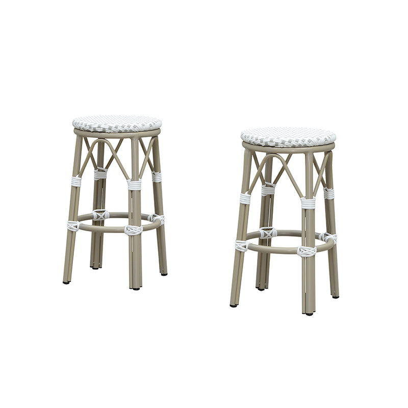 PURPLE LEAF Patio Round Bar Stools Set of 2 Outdoor Backless Barstools Woven Rattan Bar Chair  for Indoor Kitchen Island Bistros Cafe Restaurant