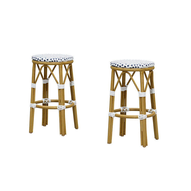PURPLE LEAF Patio Round Bar Stools Set of 2 Outdoor Backless Barstools Woven Rattan Bar Chair  for Indoor Kitchen Island Bistros Cafe Restaurant