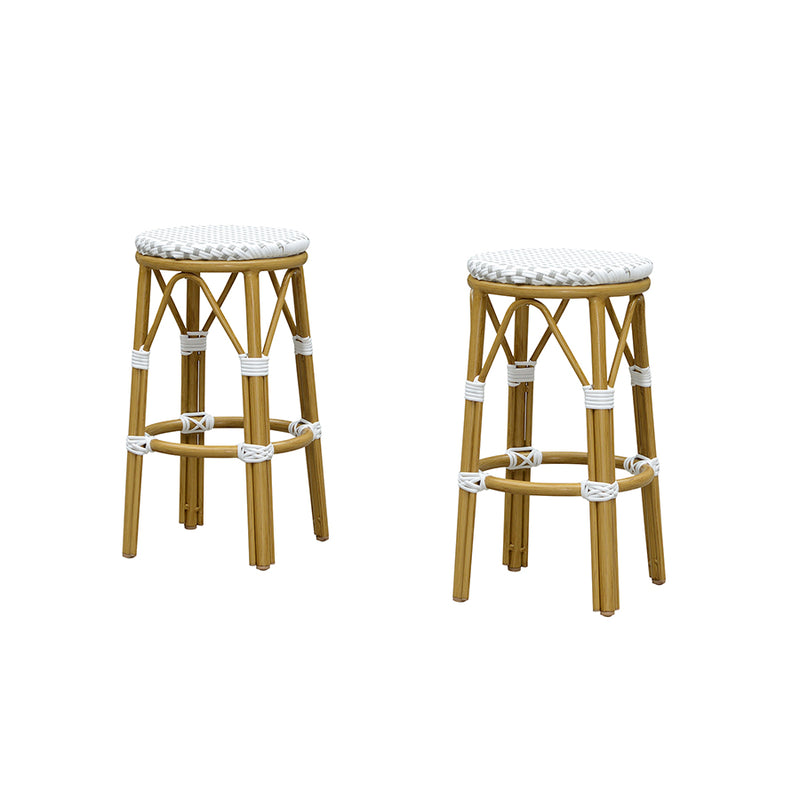 PURPLE LEAF Patio Round Bar Stools Set of 2 Outdoor Backless Barstools Woven Rattan Bar Chair  for Indoor Kitchen Island Bistros Cafe Restaurant