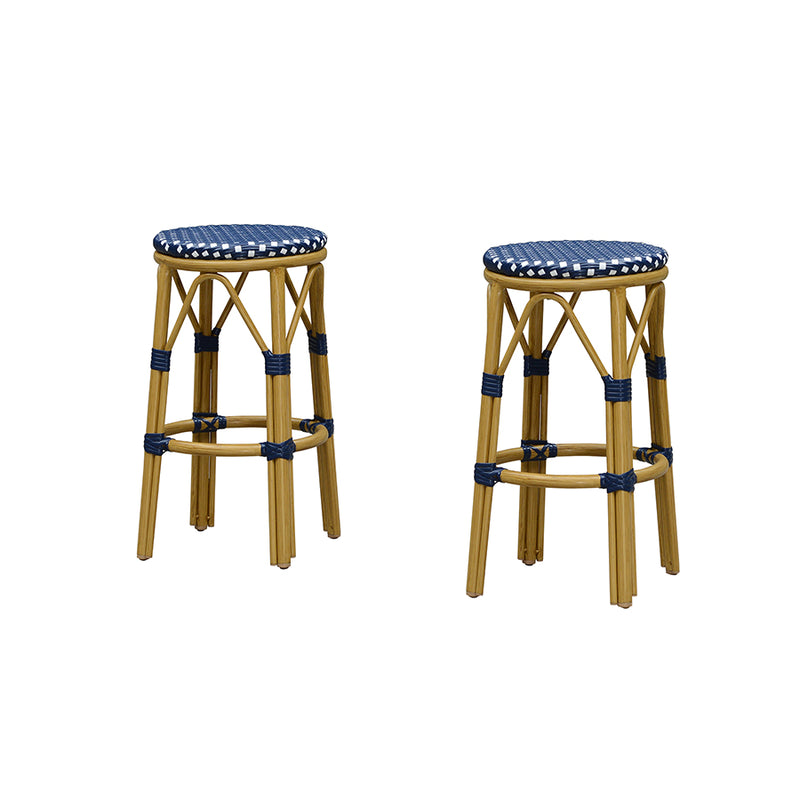 PURPLE LEAF Patio Round Bar Stools Set of 2 Outdoor Backless Barstools Woven Rattan Bar Chair  for Indoor Kitchen Island Bistros Cafe Restaurant