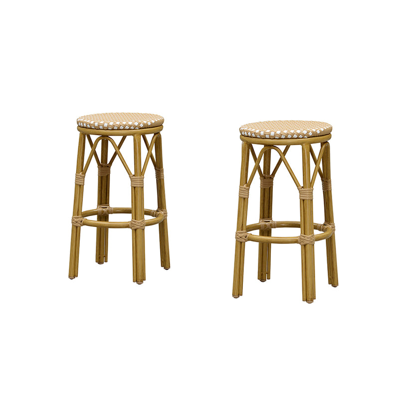 PURPLE LEAF Patio Round Bar Stools Set of 2 Outdoor Backless Barstools Woven Rattan Bar Chair  for Indoor Kitchen Island Bistros Cafe Restaurant