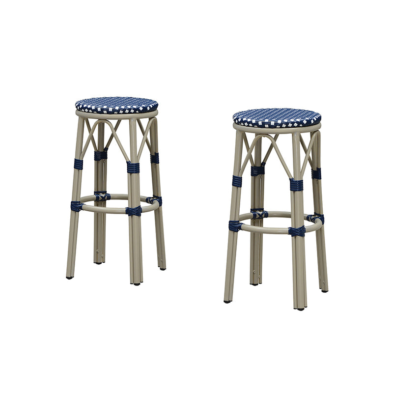 PURPLE LEAF Patio Round Bar Stools Set of 2 Outdoor Backless Barstools Woven Rattan Bar Chair  for Indoor Kitchen Island Bistros Cafe Restaurant