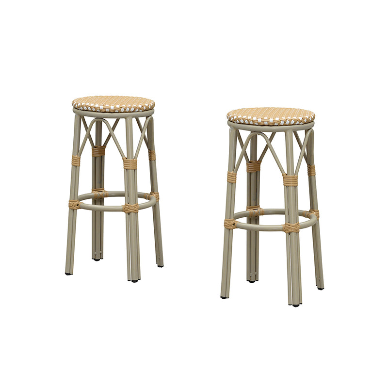 PURPLE LEAF Patio Round Bar Stools Set of 2 Outdoor Backless Barstools Woven Rattan Bar Chair  for Indoor Kitchen Island Bistros Cafe Restaurant
