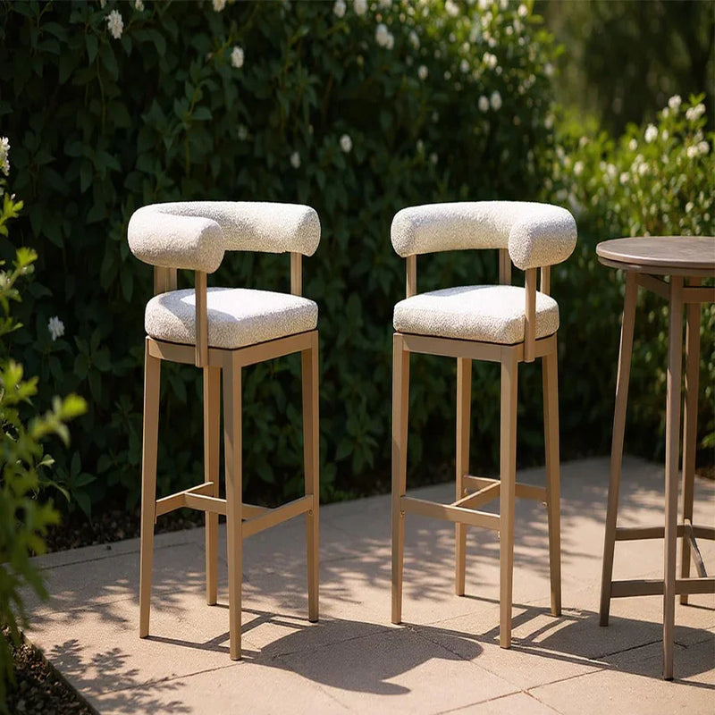 PURPLE LEAF Outdoor Bar Stools Set of 2 Modern Olefin Upholstered Barstools with Back and Armrest Bar Chairs for Garden Kitchen Island