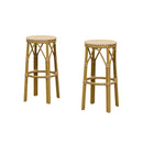 PURPLE LEAF Patio Round Bar Stools Set of 2 Outdoor Backless Barstools Woven Rattan Bar Chair  for Indoor Kitchen Island Bistros Cafe Restaurant