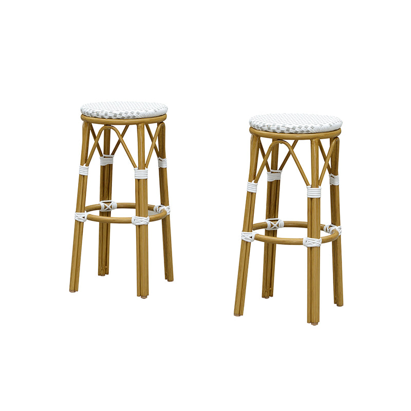 PURPLE LEAF Patio Round Bar Stools Set of 2 Outdoor Backless Barstools Woven Rattan Bar Chair  for Indoor Kitchen Island Bistros Cafe Restaurant