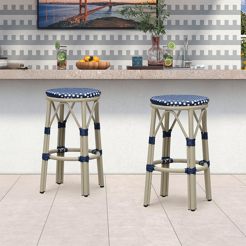 PURPLE LEAF Patio Round Bar Stools Set of 2 Outdoor Backless Barstools Woven Rattan Bar Chair  for Indoor Kitchen Island Bistros Cafe Restaurant
