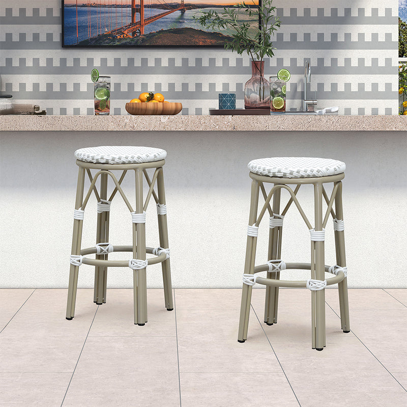 PURPLE LEAF Patio Round Bar Stools Set of 2 Outdoor Backless Barstools Woven Rattan Bar Chair  for Indoor Kitchen Island Bistros Cafe Restaurant