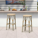 PURPLE LEAF Patio Round Bar Stools Set of 2 Outdoor Backless Barstools Woven Rattan Bar Chair  for Indoor Kitchen Island Bistros Cafe Restaurant