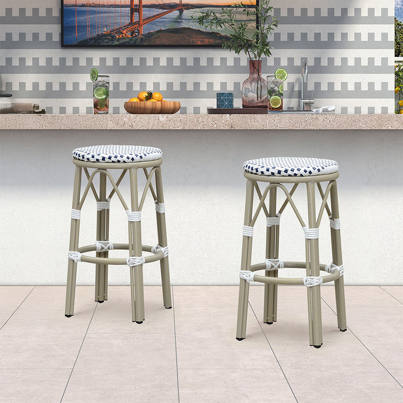 PURPLE LEAF Patio Round Bar Stools Set of 2 Outdoor Backless Barstools Woven Rattan Bar Chair  for Indoor Kitchen Island Bistros Cafe Restaurant