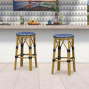 PURPLE LEAF Patio Round Bar Stools Set of 2 Outdoor Backless Barstools Woven Rattan Bar Chair  for Indoor Kitchen Island Bistros Cafe Restaurant