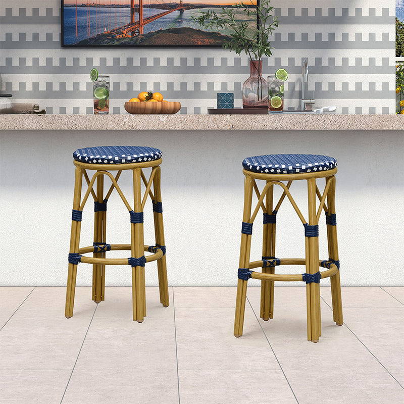 PURPLE LEAF Patio Round Bar Stools Set of 2 Outdoor Backless Barstools Woven Rattan Bar Chair  for Indoor Kitchen Island Bistros Cafe Restaurant