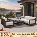 PURPLE LEAF Caesar Open-End Patio Conversation Set with Bronze Cushion Pillows and Ottoman for Modern Outdoor Deck