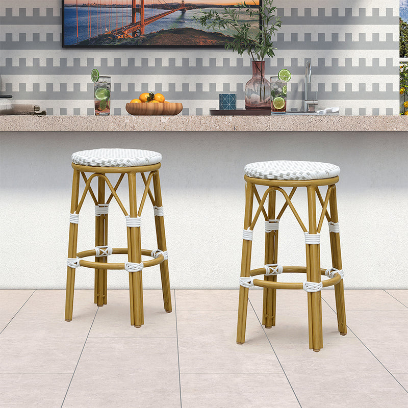 PURPLE LEAF Patio Round Bar Stools Set of 2 Outdoor Backless Barstools Woven Rattan Bar Chair  for Indoor Kitchen Island Bistros Cafe Restaurant