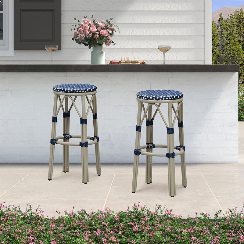 PURPLE LEAF Patio Round Bar Stools Set of 2 Outdoor Backless Barstools Woven Rattan Bar Chair  for Indoor Kitchen Island Bistros Cafe Restaurant