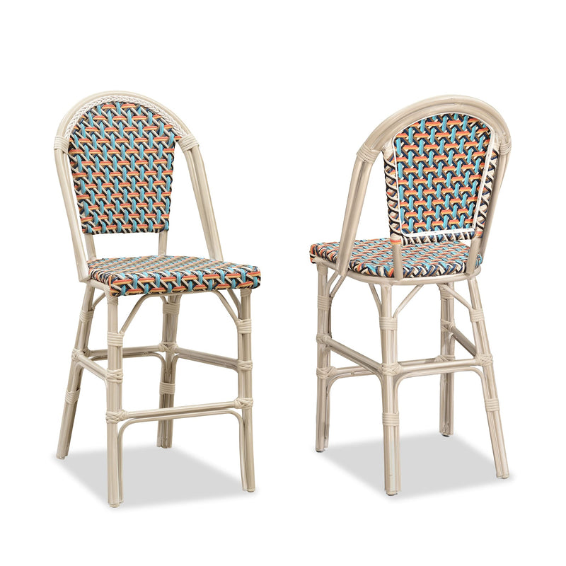 PURPLE LEAF French Counter Height Bar Height Stool Set of 2, Patio Bar Chairs with Back Rattan, French Bistro Set