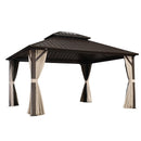 PURPLE LEAF  Outdoor Hardtop Gazebo Bronze Metal Frame Galvanized Steel Double Roof with Curtains and Netting for Patio Desk Backyard