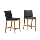 PURPLE LEAF Outdoor Counter Height Stools Set of 2, PU Leather Patio Bar Set with Aluminum Frame, Bar Chairs for Poolside, Garden, Kitchen Island