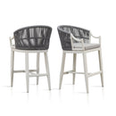 PURPLE LEAF Patio Bar Stools Set of 2 Outdoor Wicker Modern High Bar Chairs Metal Cushioned Barstools with Backs and Ergonomic Armrest