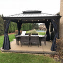 PURPLE LEAF Outdoor Hardtop Gazebo for Patio Bronze Aluminum Frame Pavilion with Navy-Blue Curtain and String Lights-milky