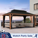 PURPLE LEAF Hardtop Gazebo for Patio Wood Grain Aluminum Frame Awning with Netting