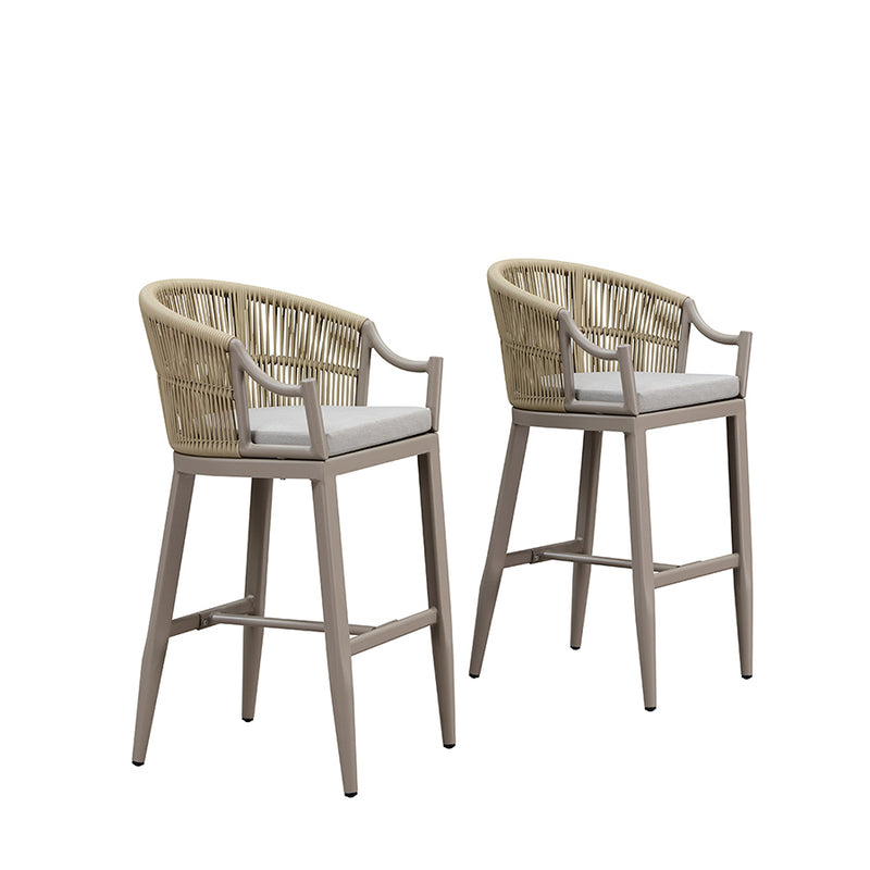 PURPLE LEAF Patio Bar Stools Set of 2 Outdoor Wicker Modern High Bar Chairs Metal Cushioned Barstools with Backs and Ergonomic Armrest for Balcony Garden Indoor Kitchen Island