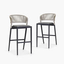 OPEN BOX I  PURPLE LEAF Outdoor Bar Stools Set of 2, Rattan Wicker Aluminum Barstools with Back and Footrest Garden Balcony Pool Bar Chairs.