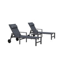 PURPLE LEAF Outdoor Lounge Chair Patio Chaise Pool Lounger Aluminum Frame with Side Table and Wheels for Outside Sunbathing Tanning Recliner Including Pillows