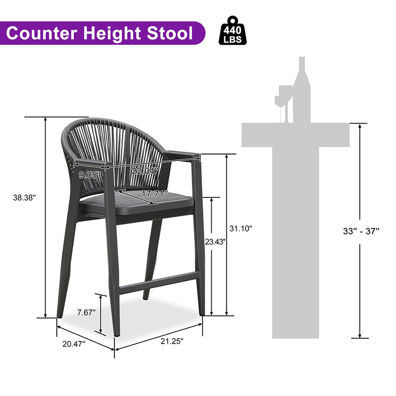 PURPLE LEAF Putdoor Bar Stools Set of 2 – Counter Stools Bar Stools with Aluminum Frame & Backrest for Patio, Kitchen Island & Bistro Stools