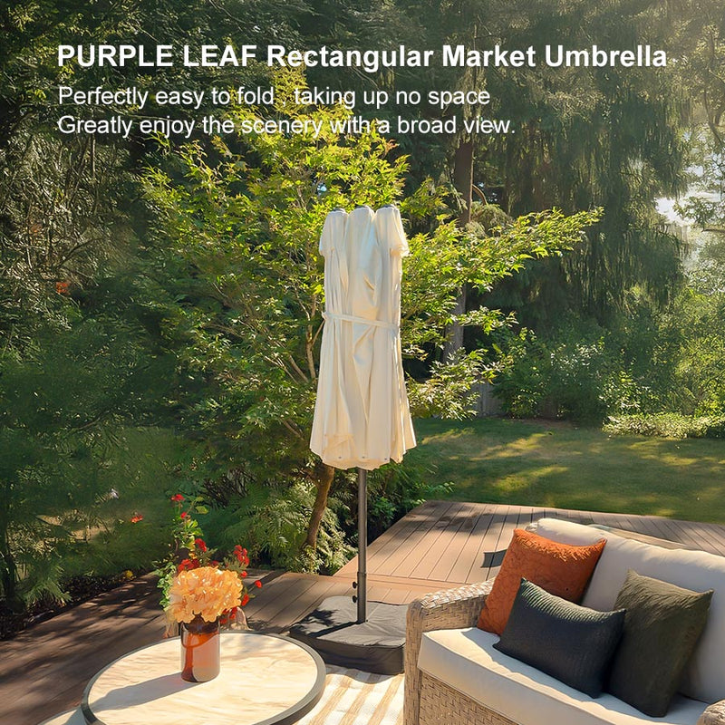 PURPLE LEAF Double-Sided Outdoor Market Table Umbrella with Base for Pool