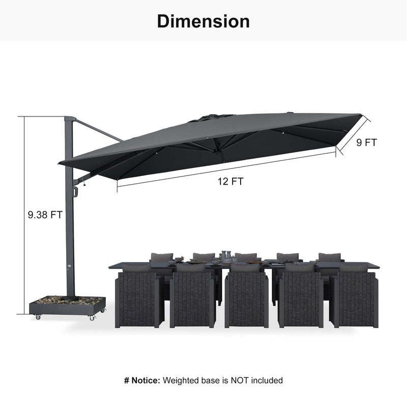 PURPLE LEAF Outdoor Sun Heavy Duty Cantilever Umbrella for Patio, Porch, Beach