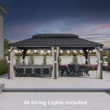 Hardtop Gazebo w/ Curtains & Lights | Aluminum Patio