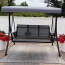 PURPLE LEAF Porch Swing with Adjustable Tilt Canopy Patio Swing with Stand and Meatl Steel Frame All-Weather Outdoor Swing Chair Seat Space-Saving for Backyard Garden Deck