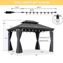 PURPLE LEAF Outdoor Hardtop Gazebo for Patio Grey Aluminum Frame Pavilion with Navy-Blue Curtain and String Lights