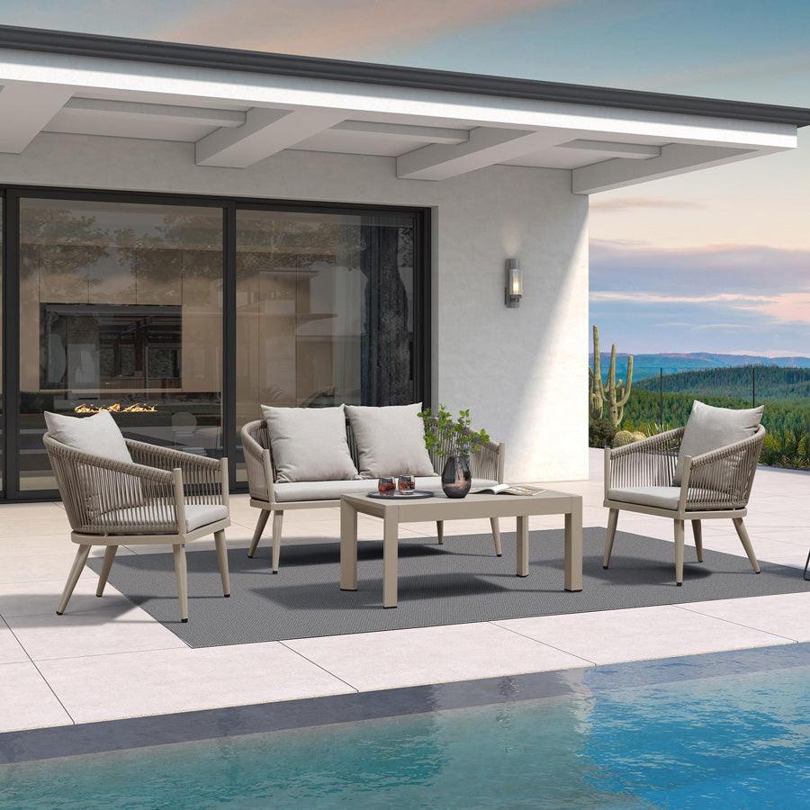 Liviah 4 Piece Patio Conversation Set Wicker Chairs Cushions Sofa Garden